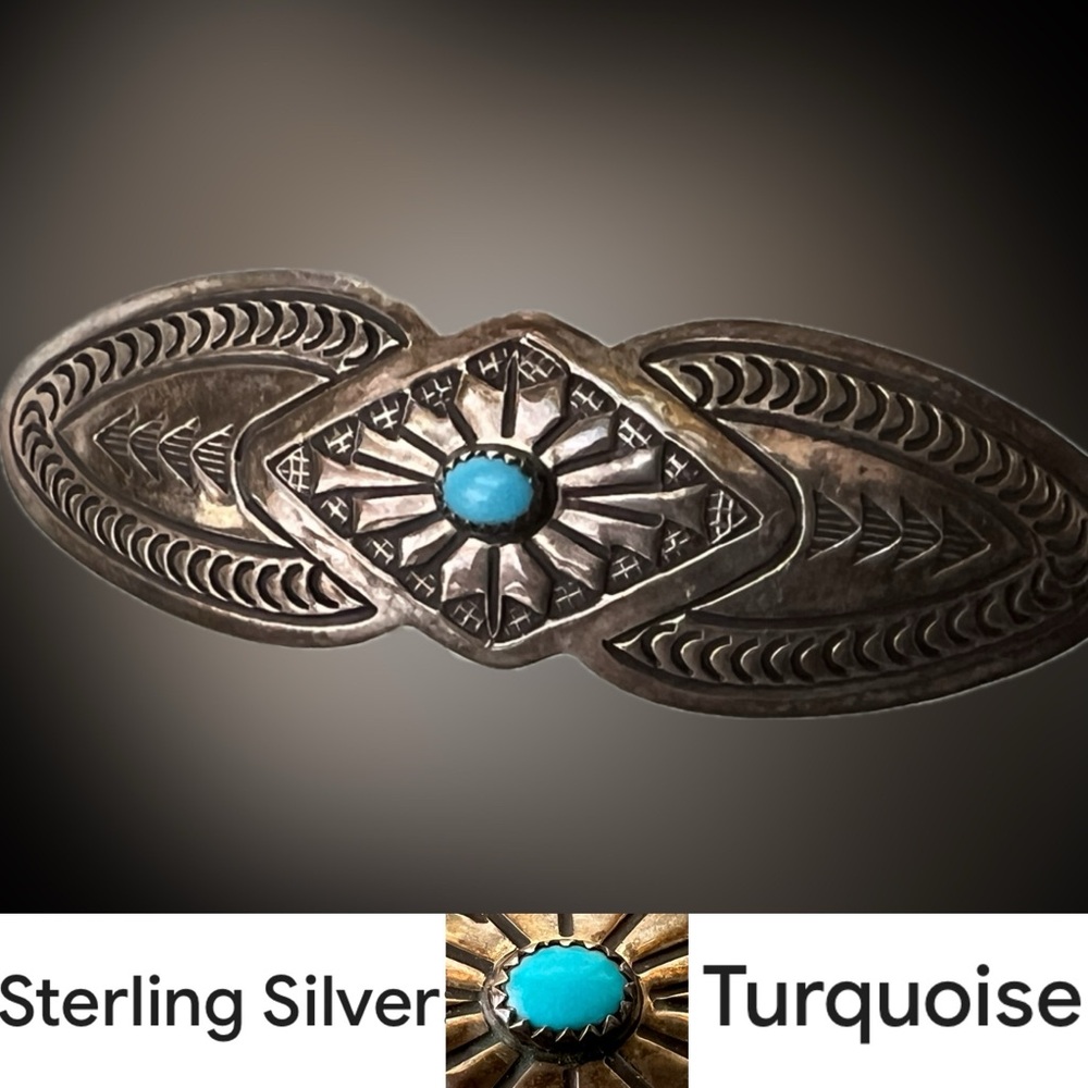 🪙💎Turquoise & Sterling Silver Barrette | Vintage Southwestern / Navajo Design